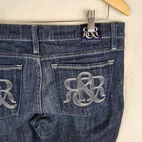 Rock & Republic Tall Bootcut Jeans Women 32X36 Kasandra Mid Rise Logo Pocket - Picture 4 of 8